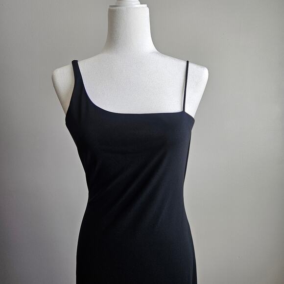 Vintage 90s Black Slip Dress Open Scoop Back Leg Slits Women's XS Formal Prom - Picture 2 of 15